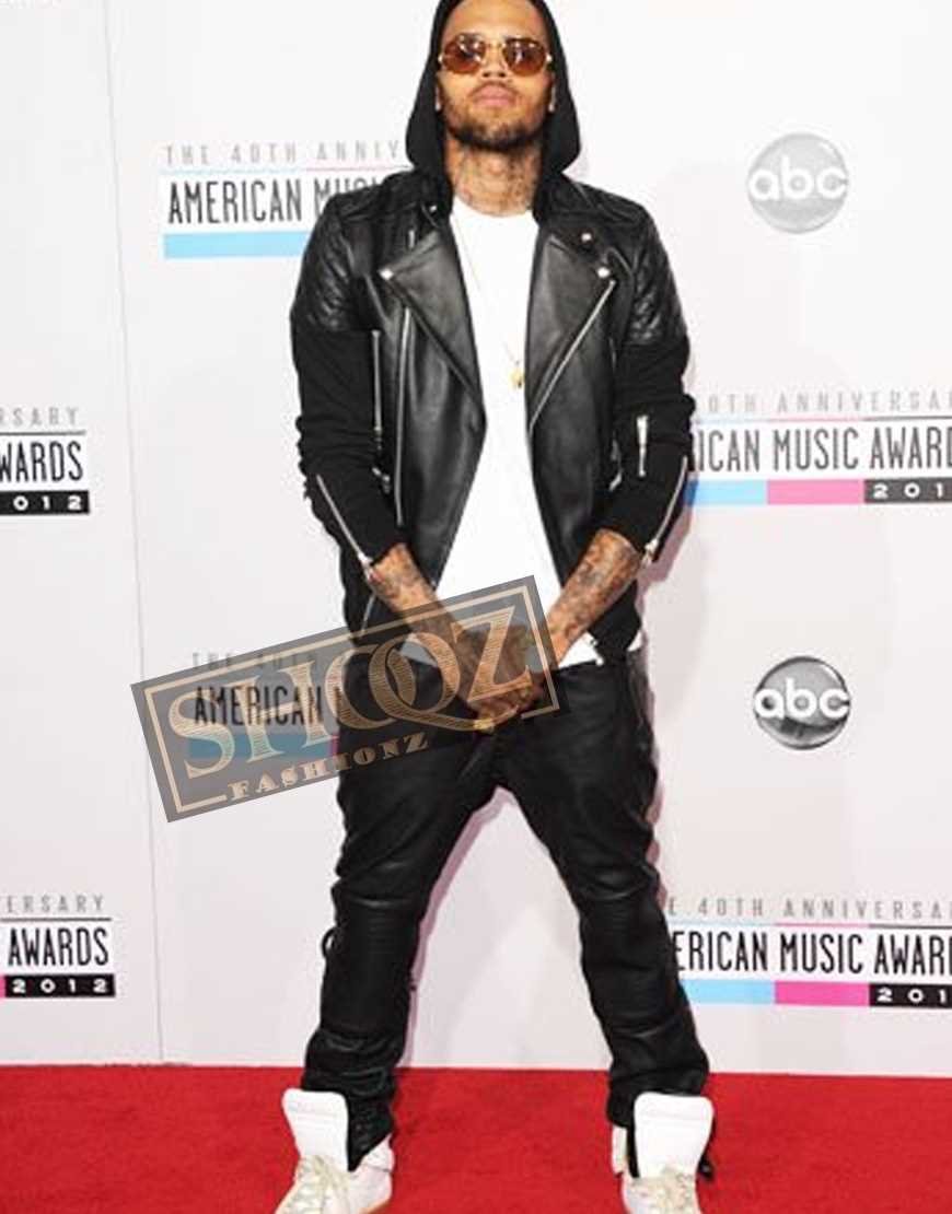 Singer Chris Brown Black Leather Pant